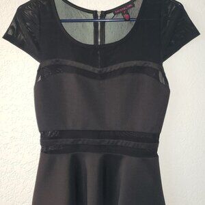 Material Girl Black Illusion Mesh Peplum Top. Size M